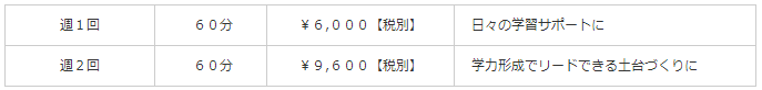 小学生コース料金表【個別指導塾Ace】